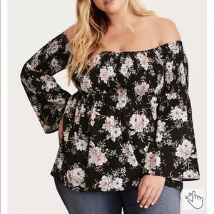 🌸 Torrid Floral Smocked Challis Off Shoulder Blouse Top 3X